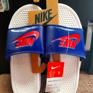 Nike Benassi JDI white and blue slides Sandals